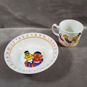Vintage Sesame Street Bert & Ernie Mug & Bowl Set Muppets CTW JMP Porcelain